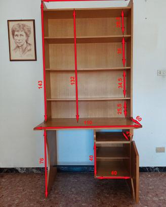 Scrittoio con Libreria Integrata in Legno