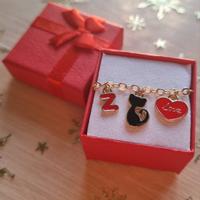 bracciale Artigianale con gatto cuoricino lettera 