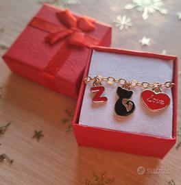 bracciale Artigianale con gatto cuoricino lettera 