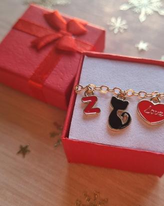 bracciale Artigianale con gatto cuoricino lettera 