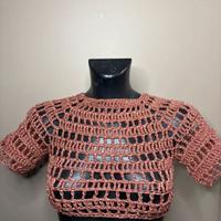 Maglia a rete mezza maniche estiva rosa antico