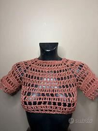 Maglia a rete mezza maniche estiva rosa antico