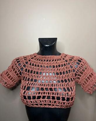 Maglia a rete mezza maniche estiva rosa antico