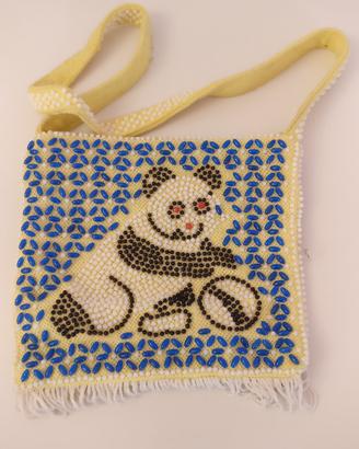 Mini borsa gialla con panda che gioca a palla