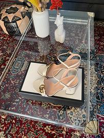 Gucci sandali crema in pelle doppia G marmont