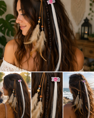 Accessori boho chic cordoncino + piume 2 extension