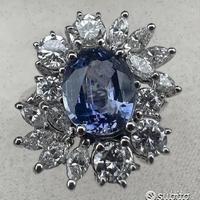 ANELLO ORO 18kt. CON DIAMANTI E ZAFFIRO CEYLON