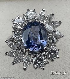 ANELLO ORO 18kt. CON DIAMANTI E ZAFFIRO CEYLON