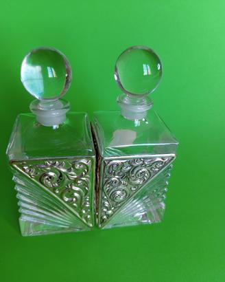 Coppia bottiglie in cristallo /argento