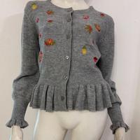 DERHY Maglione cardigan grigio ricami floreali