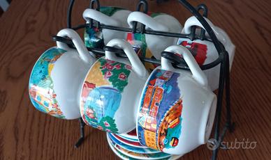 set 6 tazzine con relativi piattini ed espositore