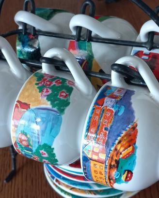 set 6 tazzine con relativi piattini ed espositore