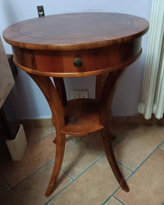 Tavolino rotondo intarsiato in legno diametro 50  