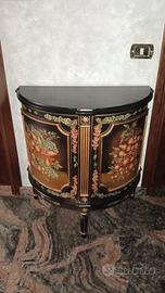 Mobiletto stile veneziano laccato nero con decoraz