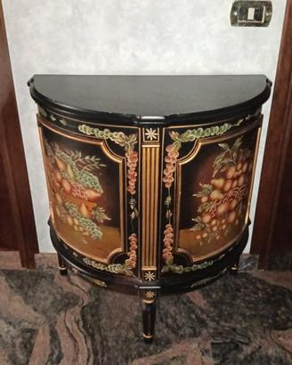 Mobiletto stile veneziano laccato nero con decoraz