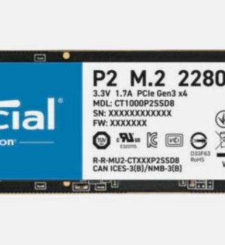 Crucial P2 1TB M.2 PCIe NVMe SSD Interno