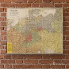 Antica grande rara mappa 1871 Impero Tedesco
