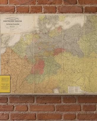 Antica grande rara mappa 1871 Impero Tedesco