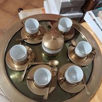 Set da caffè anni 70 ottone/porcellana