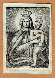 Santino incisione Madonna  Gesù Bambino 1800 (S10)