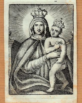 Santino incisione Madonna  Gesù Bambino 1800 (S10)