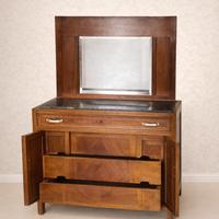 Comò d’epoca compatto con marmo nero e specchio