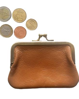 Portamonete vintage in vera pelle marrone 