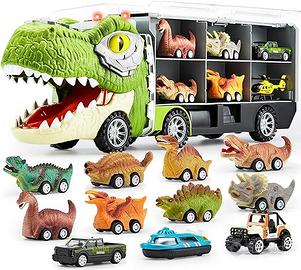 YIN 13 Pcs Dinosaur Toy Car Transporter for Kids,