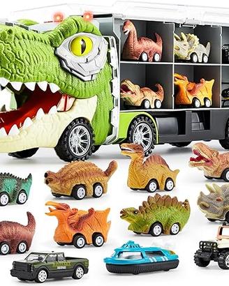 YIN 13 Pcs Dinosaur Toy Car Transporter for Kids,