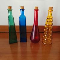 set 4 bottiglie colorate vintage in vetro