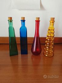set 4 bottiglie colorate vintage in vetro