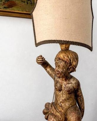 Lampada da tavolo con putto ligneo dorato