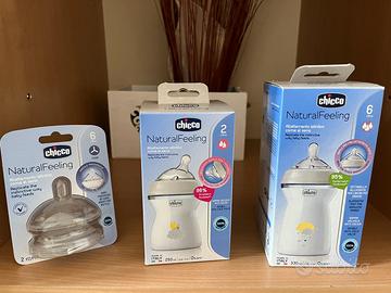 2 Biberon chicco natural feeling e ciucci ricambio