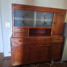 CREDENZA / DISPENSA VINTAGE IN LEGNO CON VETRINA