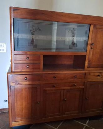 CREDENZA / DISPENSA VINTAGE IN LEGNO CON VETRINA