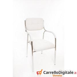 Sedia cromata imbottita per ufficio ospite bianca