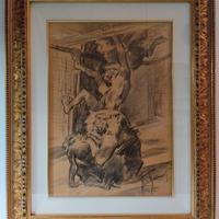 Aldo Raimondi - Allo zoo - Carboncino in cornice