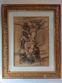 Aldo Raimondi - Allo zoo - Carboncino in cornice