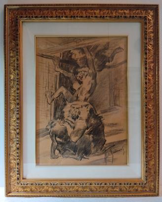 Aldo Raimondi - Allo zoo - Carboncino in cornice