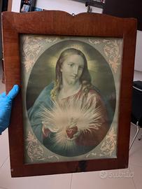 Antico quadro sacro cuore di gesu legno anni 40