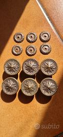6 Pomelli vintage ottone brunito con rosette 
