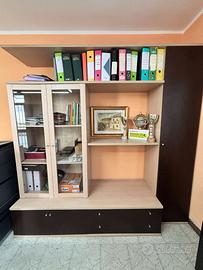 Mobile ufficio/soggiorno con vetrina e libreria