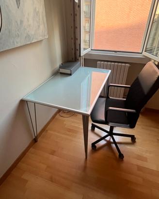 Tavolo scrivania alluminio e vetro 117x78x74 cm