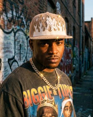 Ghetto Glow customcap- Beige NY con Fiamme & Gold 