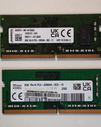 2x8GB Ram SK e Kingston DDR4 PC4-3200AA Sodimm