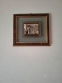 quadro argentobpaesaggio con cornice in radica