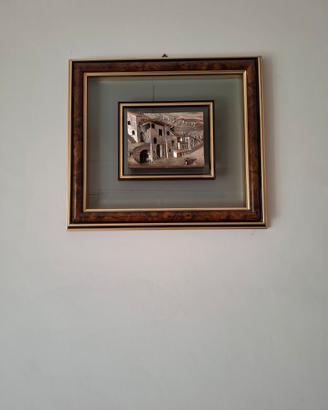 quadro argentobpaesaggio con cornice in radica