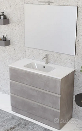 Mobile bagno a terra 80cm grigio lavabo e specchio