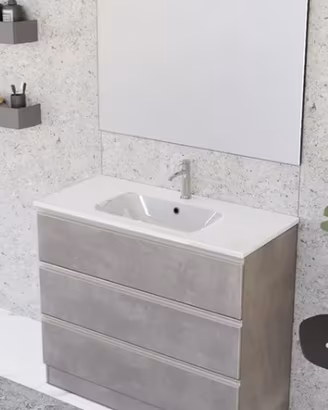 Mobile bagno a terra 80cm grigio lavabo e specchio