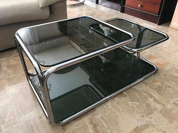 Tavolino basso in vetro e acciaio anni 70